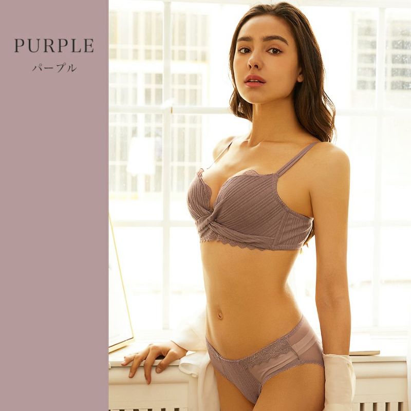 ノンワイヤーブラセットブラショーツ谷間盛れる快適ブラジャーインナーリブクロスストラップメール便のみ送料無料2予約2/20～28入荷予定
